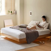全实木日式原木床工厂，现代简约榻榻米，床无床头床架带灯悬浮床