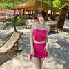 韩版时尚比基尼泳衣女沙滩性感高腰显瘦分体泳装小胸聚拢玫红裙式