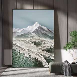 大幅落地客厅手绘油画雪山装饰画雪景肌理画立体风景进门玄关