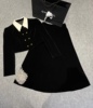 高品质黑色金丝绒套装女23秋冬季新撞色单排扣短款外套+高腰半裙