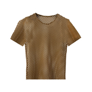 夏季型男个性镂空网眼圆领短袖T恤大网透气大码高腰欧美时尚罩衫