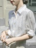 韩国气质白色短袖衬衫女夏季薄款2024设计感小众法式时尚亚麻
