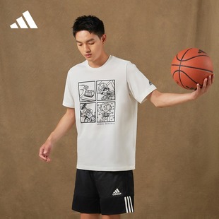 印花纯棉篮球运动圆领短袖，t恤男装，夏季adidas阿迪达斯hf8164