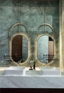 吊杆椭圆形镜子浴室镜，洗手间卫浴镜椭圆镜酒店，天花板吊镜发光镜