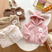 女童毛毛外套0-5岁冬季韩国童装女宝宝可爱连帽上衣儿童冬装AY048