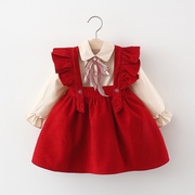 女童套装秋装婴儿1-2-4岁3小宝宝春秋洋气，纯棉背带裙子两件套