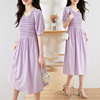 玲玖紫色v领短袖连衣裙，夏季法式气质，淑女甜美温柔风显瘦长裙