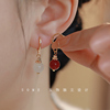 925纯银和田玉耳环女小众设计感金丝白玉髓(白玉髓)红玛瑙新中式高级耳饰