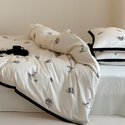 莫语 纯棉印花四件套亲肤 白色床上用品床单款双人床床品床笠款