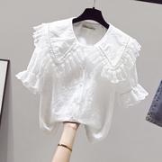2024年300斤娃娃领蕾丝衬衫设计感特大码，短袖t恤女夏季超仙气衬衣