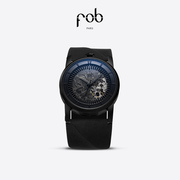 fob手表法国进口新经典(新经典)r413哑光，黑色多彩镂空表盘时尚腕表女