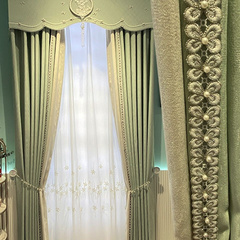 轻奢法式浅绿色遮光卧室客厅窗帘窗纱拼接纯色成品
