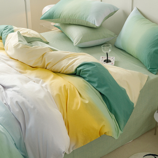 北欧风ins纯棉床上四件套全棉，100渐变色床单被套，罩宿舍三件套床品