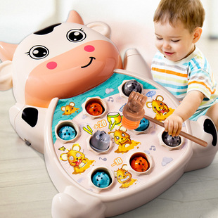 儿童益智电动打地鼠大号婴幼儿早教游戏机猪猪奶牛款音乐玩具女