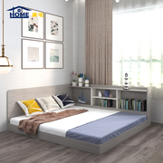 简约现代小户型多功能卧室双人1.5米床榻榻米书架床 板式储物床