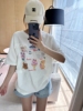 智研 韩国夏季纯棉白色小清新多个卡通小可爱印花蕾丝边装饰t恤