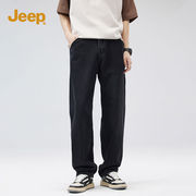 jeep吉普牛仔裤男美式休闲黑色男生长裤，2024春秋宽松男士裤子