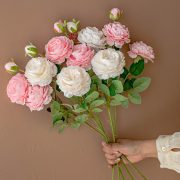 仿真牡丹假花花束摆设仿生玫瑰花瓶插花长枝客厅餐桌桌面绢花装饰