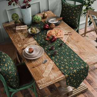 美式复古绿烫金风铃桌旗北欧ins风圣诞餐桌茶几长条盖巾隔热桌垫