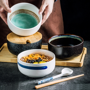 日式陶瓷汤碗带盖泡面碗大号，拉面碗学生宿舍用方便面碗大饭碗餐具