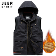 jeep吉普加绒加厚马甲，男冬季保暖宽松坎肩马夹，羊羔绒工装背心外套