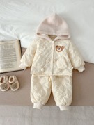 宝宝棉服冬季儿童棉衣套装婴幼儿加绒棉衣棉裤保暖连帽两件套冬装