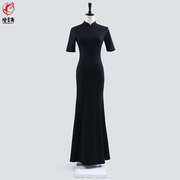毛宇琳老师同款 黑色旗袍礼服长款 气质优雅宴会名媛改良版旗袍