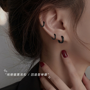 s925纯银黑色耳扣女耳圈耳环，2023年小众设计耳钉耳骨钉耳骨环