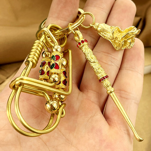 创意黄铜钥匙扣手工小鸟汽车钥匙链，圈个性耳勺挂件男女士高档
