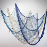 地中海风格粗线渔网装饰网挂件，幼儿园背景照片，墙鱼网墙面壁饰挂饰