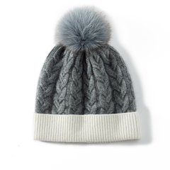 麻花羊绒帽子女冬季保暖翻边平檐针织毛球加厚毛线帽甜美可爱逛街