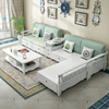 地中海实木沙发组合简约现代白色，美式田园风格，小户型储物客厅家具