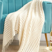 。编织毯子成品北欧纯色泡泡流苏搭毯空调毯沙发毯午睡毯办公室盖