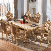 直供欧式大理石餐桌长方形别墅餐桌椅，组合奢华香槟金色桌子2米2