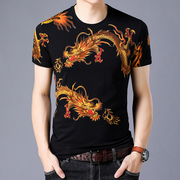 中国风青年男士夏季时尚霸气冰丝棉短袖T恤 中国龙图案印花大码t
