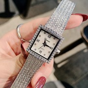  蒂米妮女时尚钢带手表潮流士镶钻方形石英玫瑰金色国产腕表