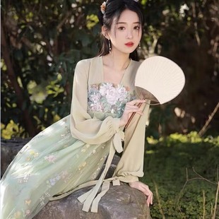 新中式改良汉服女唐制日常可穿中国风齐胸襦裙民族风刺绣连衣裙子