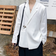 春季韩国ins白色小西装男个性金属锁扣设计感韩版网红高级感西服