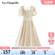 拉夏贝尔lachapelle夏季方(夏季方)领泡泡，袖收腰法式气质连衣裙子长裙女