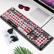 网红口红机械键盘鼠标套装有线糖果圆键无线复古笔记本电脑台式青轴，游戏可爱少女心樱桃粉红色办公打字外接