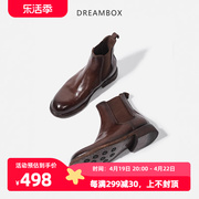 dreambox冬季女靴英伦复古胎牛皮切尔西靴真皮底手工固特异马丁靴