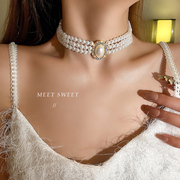三层珍珠项链女轻奢小众配饰，气质新娘婚纱，礼服锁骨链颈链choker