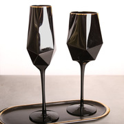 纯黑水晶金边玻璃红酒杯高脚杯简约酒杯样板间摆台葡萄酒香槟杯子