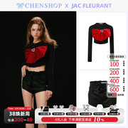 Jac Fleurant大蝴蝶结钻扣上衣百褶腰皮短裤女CHENSHOP设计师品牌