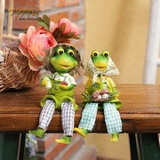 田园卡通动物桌面装饰可爱的格子青蛙吊脚摆件 树脂摆件装饰品
