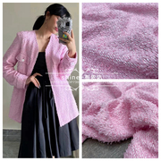香家粉色羽毛编织粗花呢，粗纺面料小香风外套连衣裙服装布料