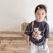 5折夏季儿童韩版麻棉数码印花短袖T恤女童男童打底衫