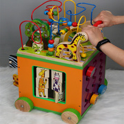木制儿童绕珠百宝箱玩具婴儿宝宝，多功能手推学步车，防侧翻防o型腿