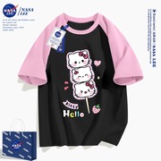 NASA联名潮牌hellokitty 夏季可爱插肩袖短袖女2024多巴胺T恤半袖
