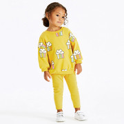 秋装女童黄色套头卫衣纯棉打底裤两件套儿童宝宝加厚上衣裤子套装